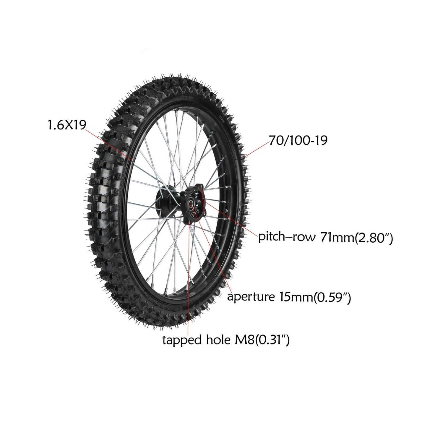 45/48 mm front fork disc brake kit, 19-inch wheels, 70/100-19 Apollo Taotao 200cc/250cc