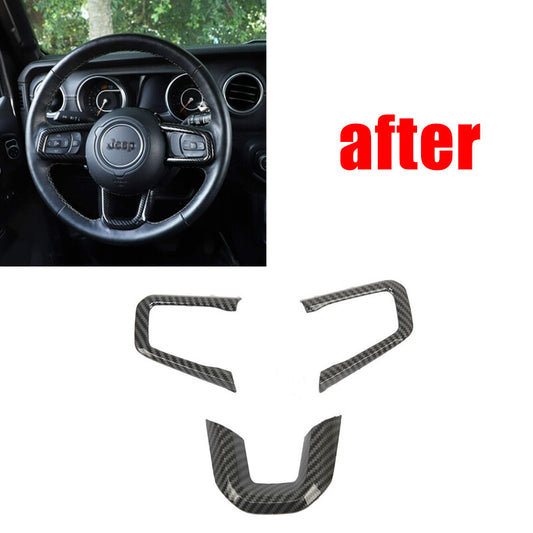 3 PC for Jeep for Wrangler JL JT 2018-2021 Steering Wheel Cover Panel Trim