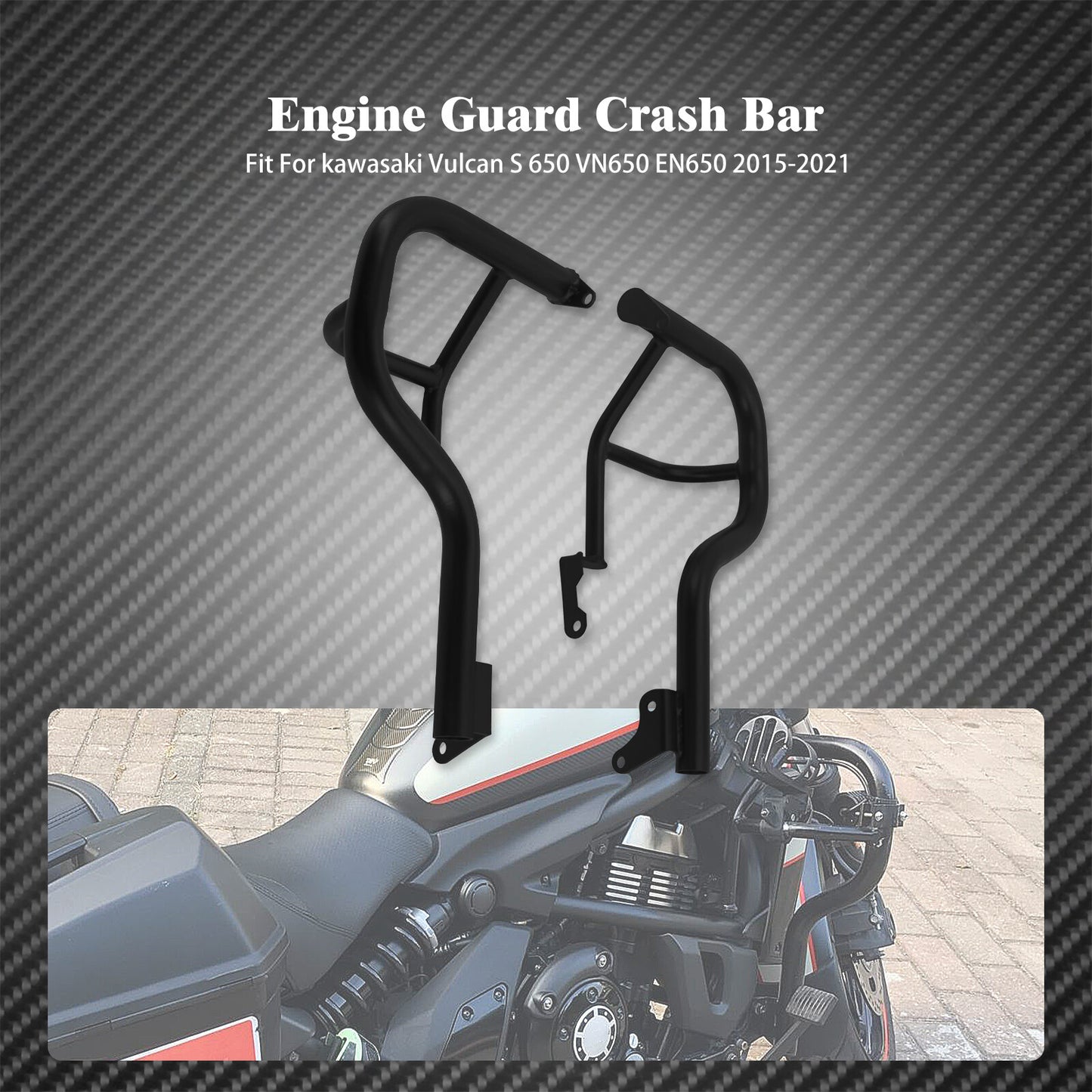 Black Front Engine Guard Crash Bar Fit for Kawasaki Vulcan S 650 VN650 2015-2023