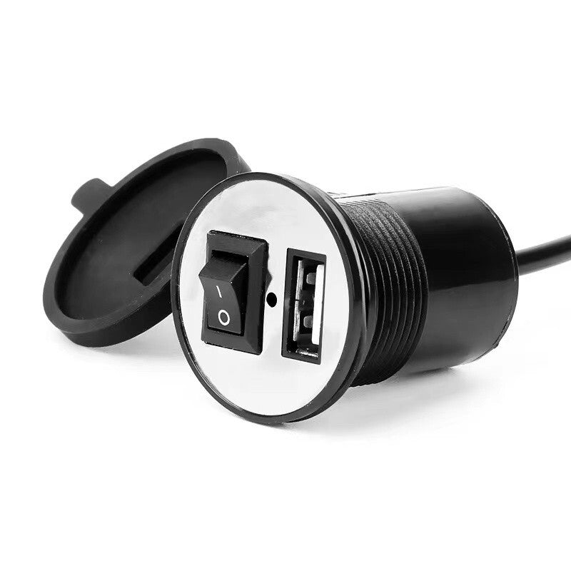 Motorcycle Handlebar ATV USB Charger Supply Socket with ON-OFF Switch Adapter