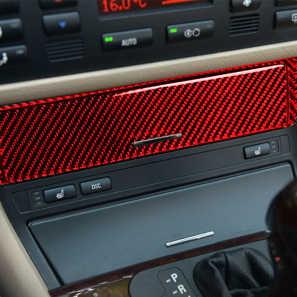 Red carbon fiber gearshift buttons trim for BMW 3 Series E46 1998-2005