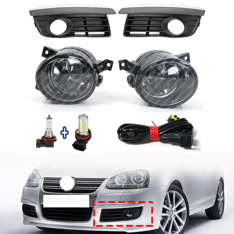 1 Set for VW for Jetta V MK5 2006-2011 Front Bumper Fog Lamp Fog Light Cover+Wire