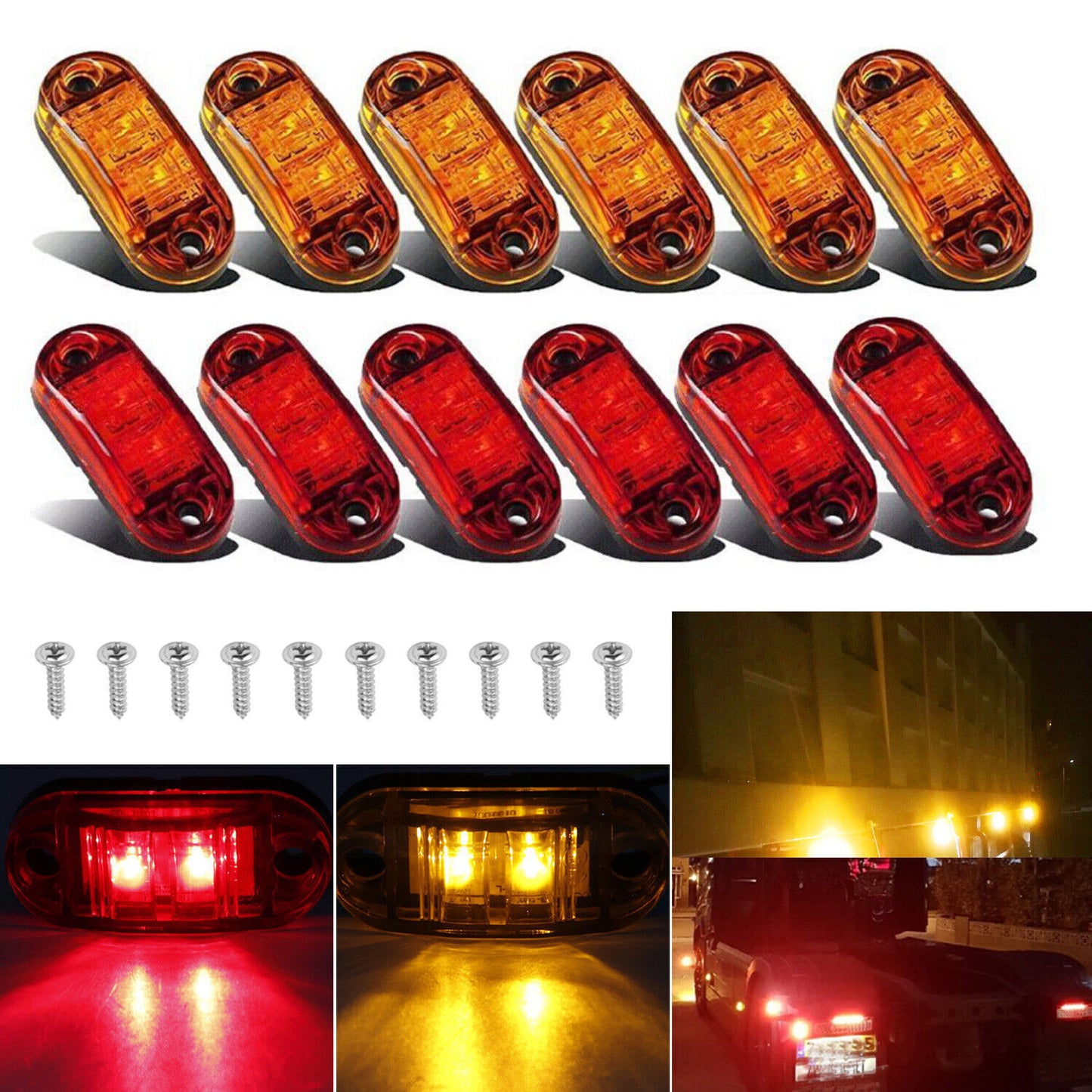5-20PCS Oval Marker Lights LED Truck Trailer Clearance Side Lights Amber/Red AU