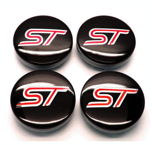 4-piece set for Ford ST wheel center caps, 54mm hub caps, rim caps, decals, black, 6M21-1003-AA