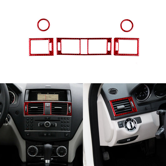5Pcs Red Carbon Fiber Air Vent Outlet Trim for Mercedes Benz C Class W204 11-13