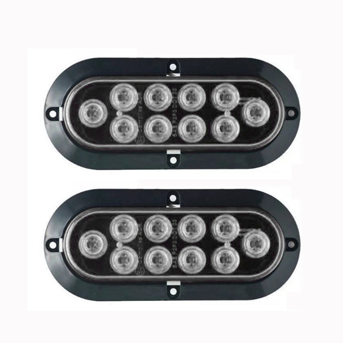 2 White 6 Oval LED Tail Lights Surface Mount Truck Trailer Backup Reverse AT