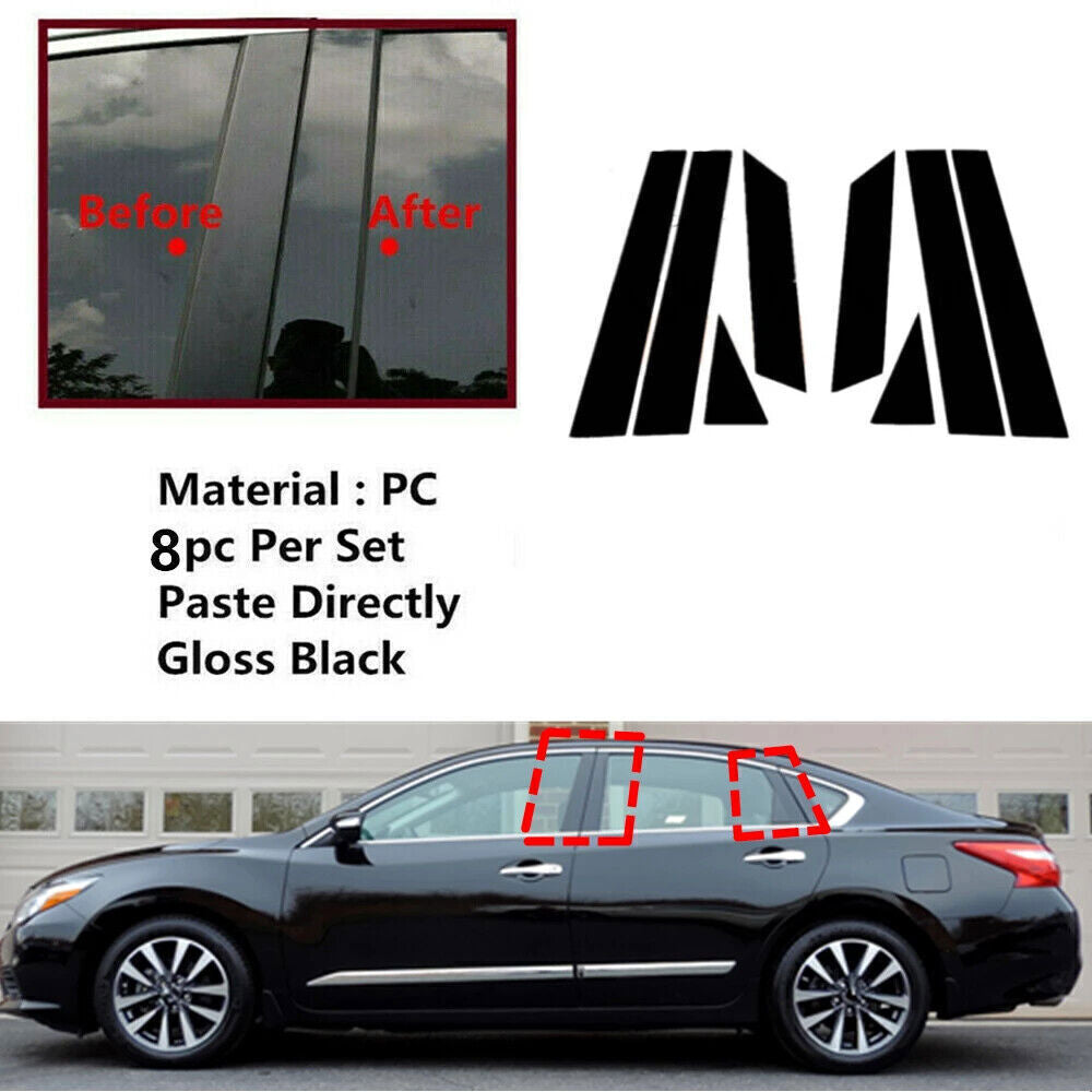 For 13-18 for Nissan Altima Piano Black Pillar Posts Door Window Molding Strip Trims