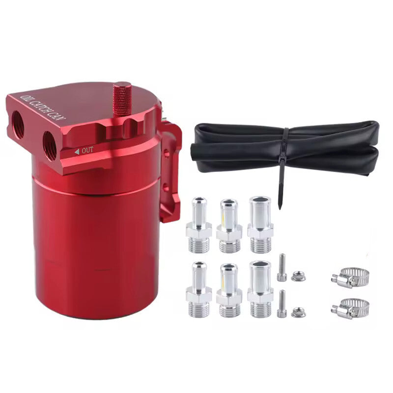 Red Car Aluminum Oil Catch Can Cylinder Baffled Engine Separator Tank Reservoir