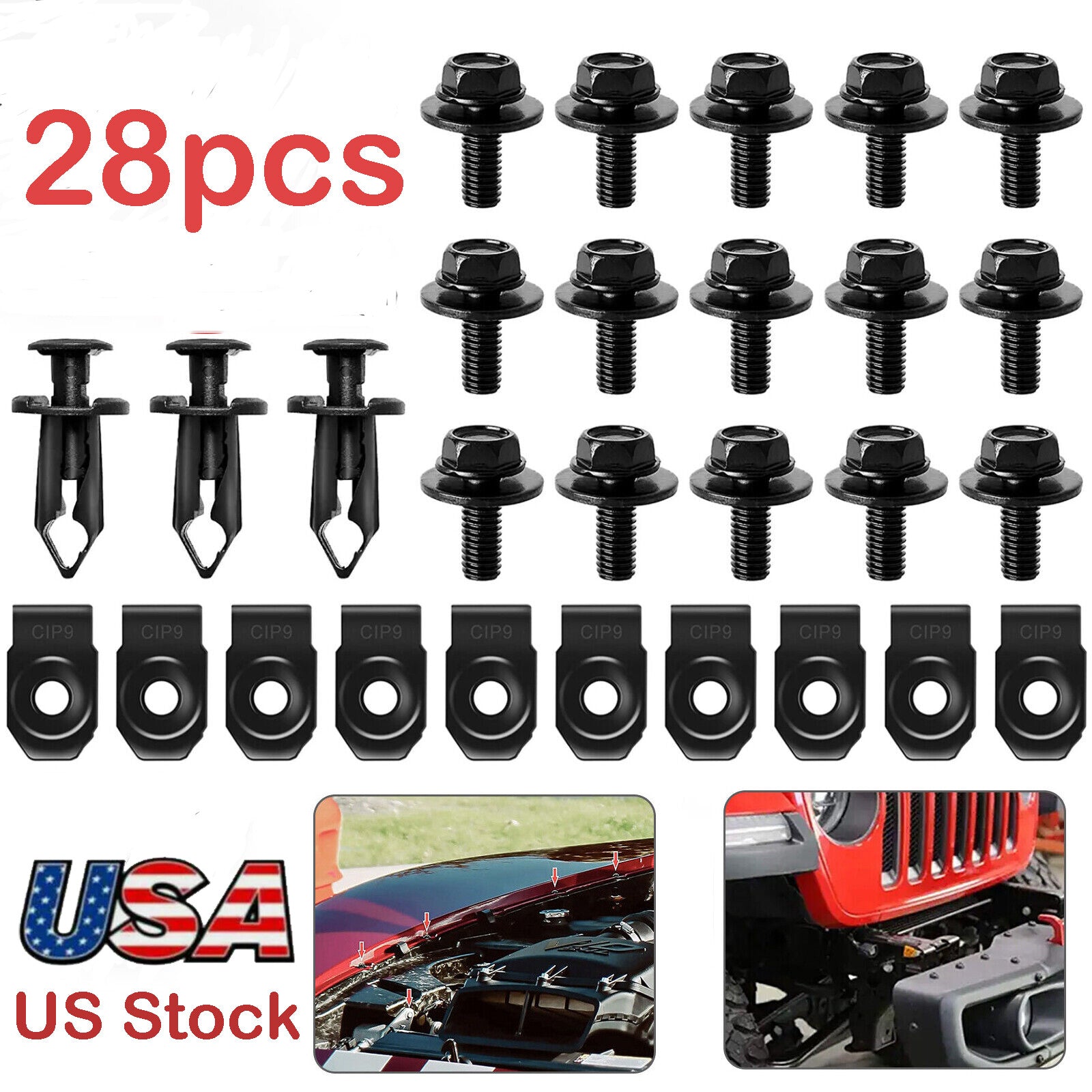 28X Car Engine Splash Shield Body Bolts Screw Nut Fender Bumper Clip Rivet Set