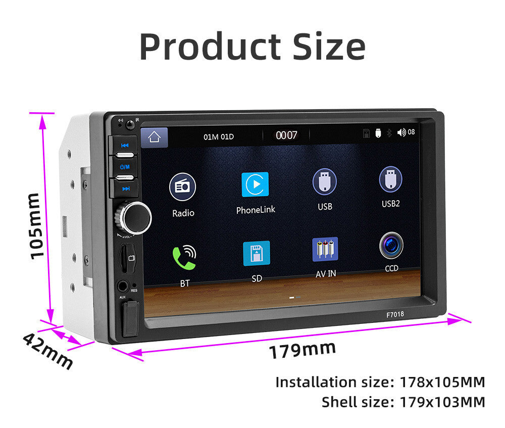 7in Double 2Din For Apple Carplay Car Stereo Radio Touch Screen Bluetooth FM USB