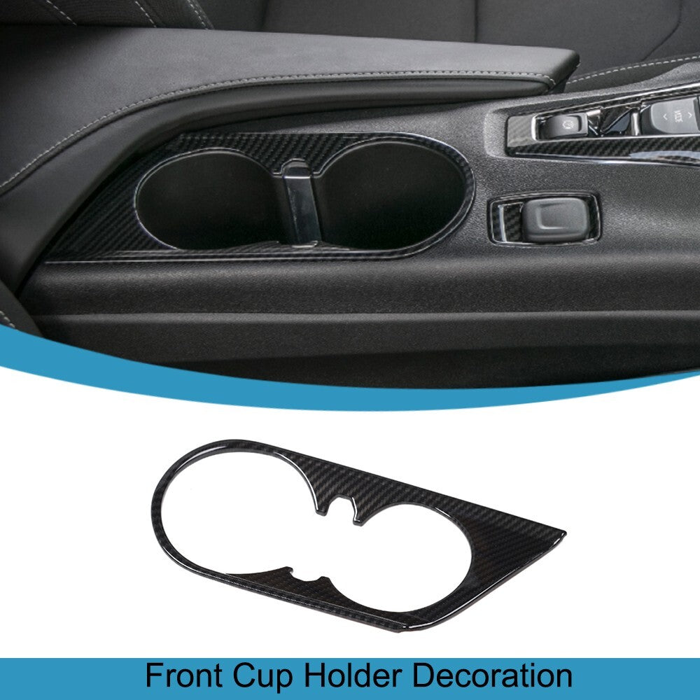 Carbon Fiber Front Water Cup Holder Panel Cover Trim for Chevrolet Camaro 2017+