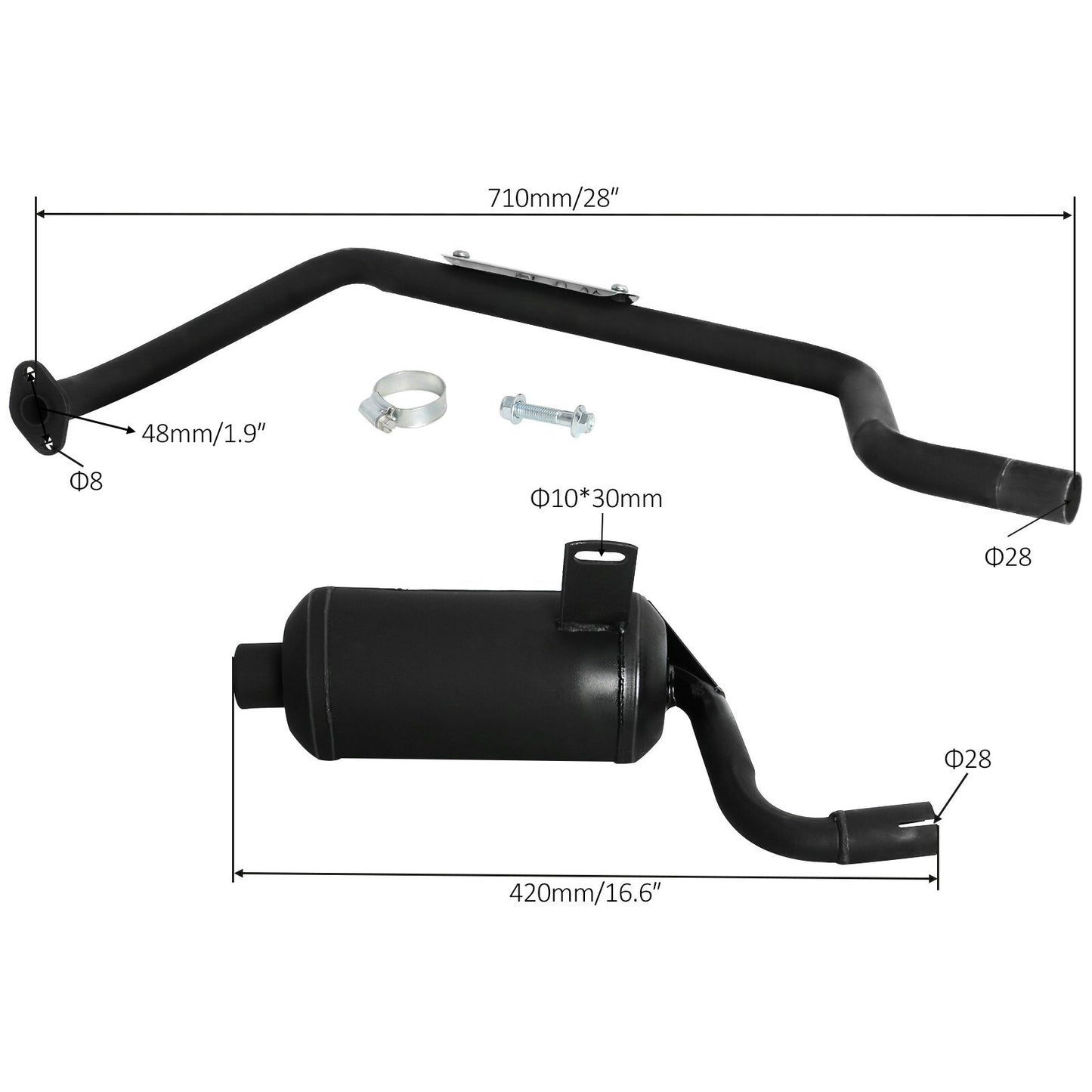 28mm Exhaust Pipe Muffler for GY6 125cc 150cc 200cc ATV Quad Dune Buggy Taotao