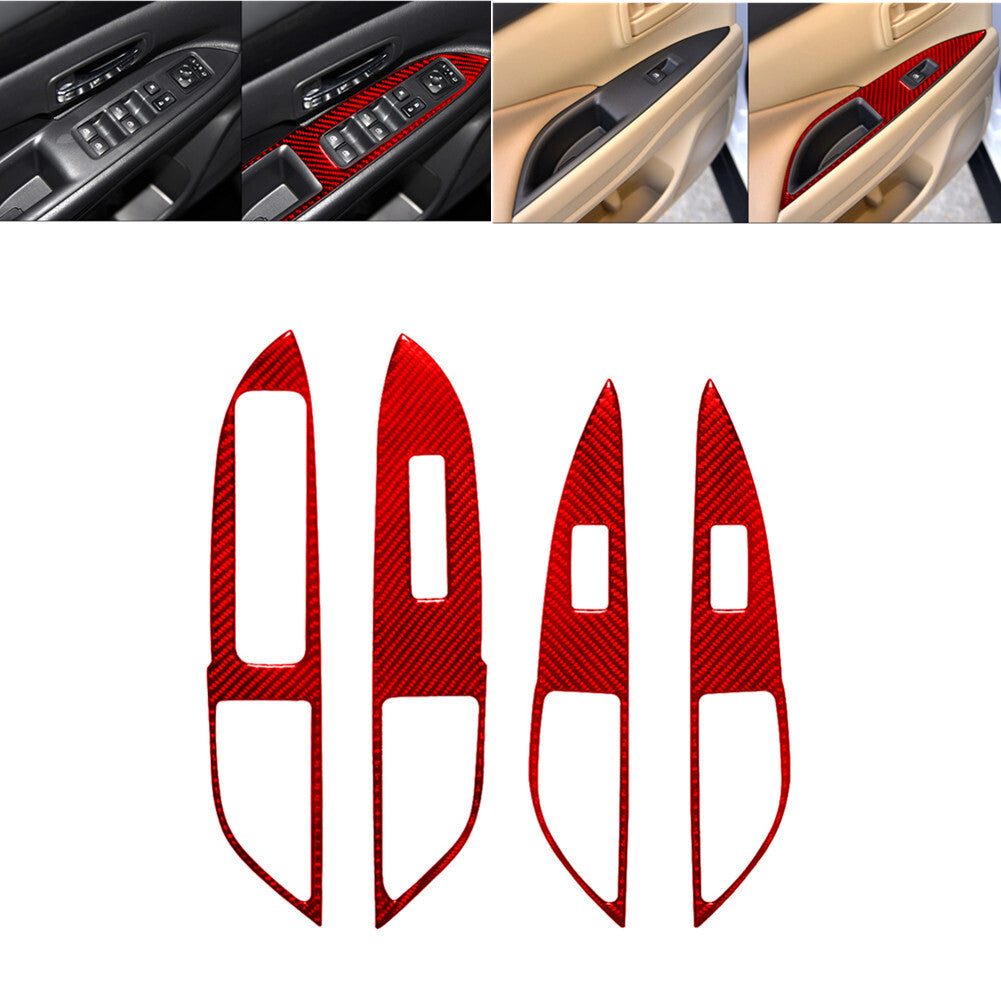 4X Red Carbon Fiber Door Window Control Trim for Mitsubishi Outlander 2014-2016