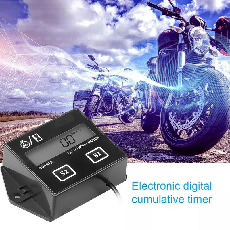 1Pc Motorcycle Digital Engine Tach Hour Meter Tachometer Gauge Inductive Display