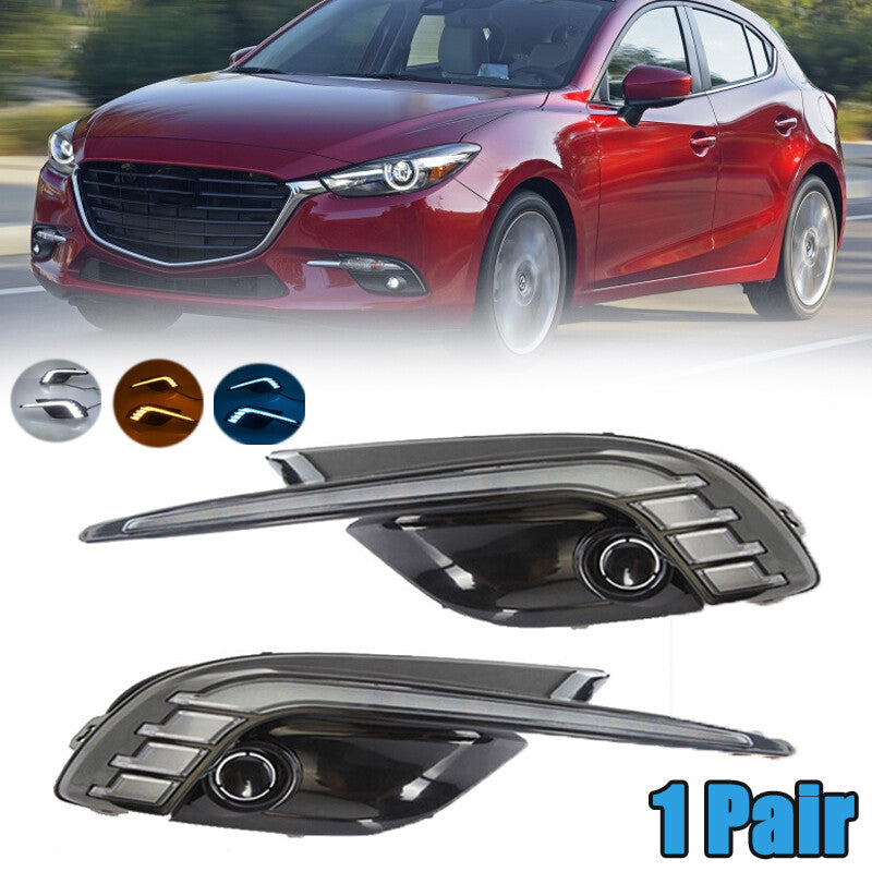 1 Pair LED Daytime Running LightTurn Signal Fog Lamp for Mazda 3 Axela 2017-2018