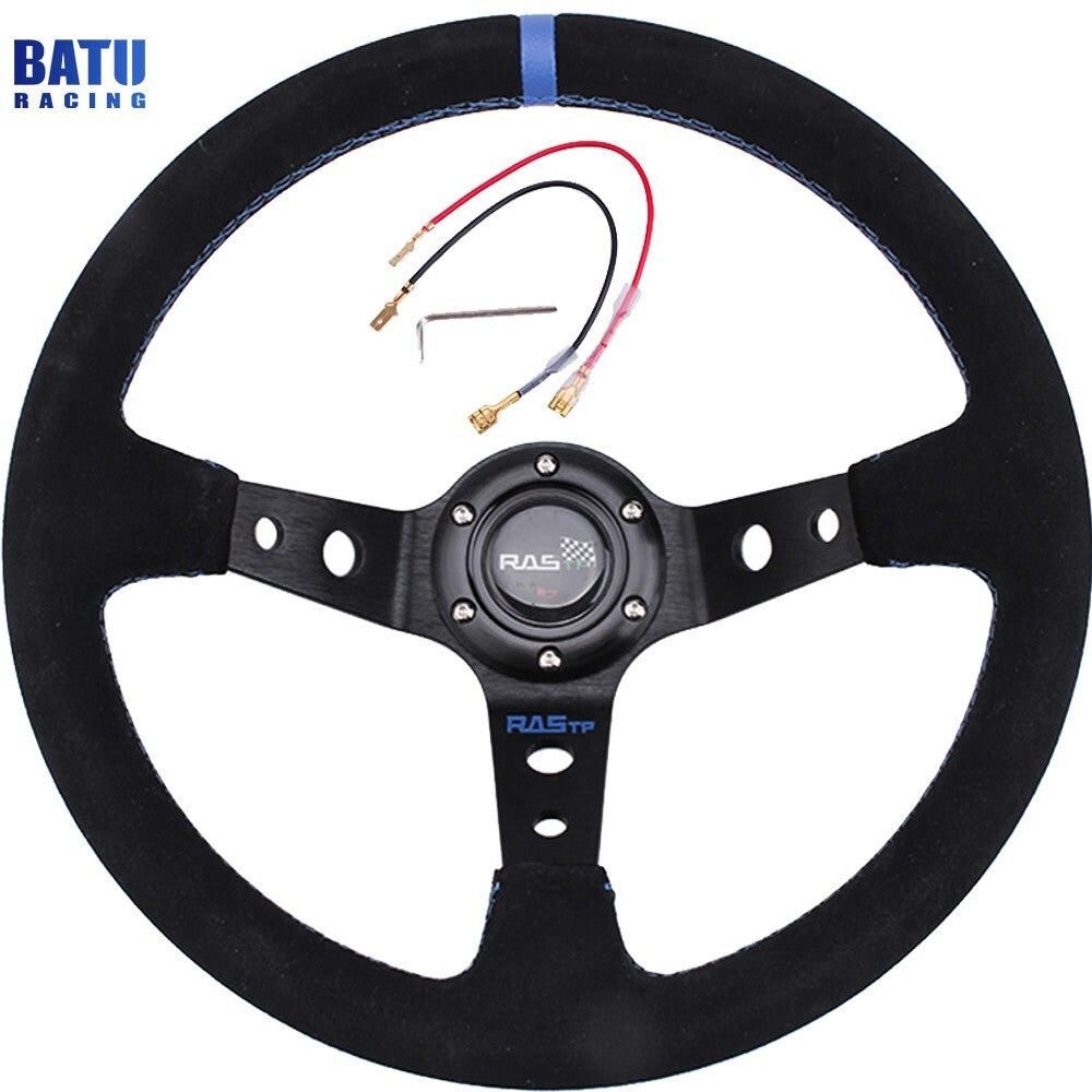 14INCH Aluminum Suede Leather Deep Dish 93mm Drifting Racing JDM Steering Wheel