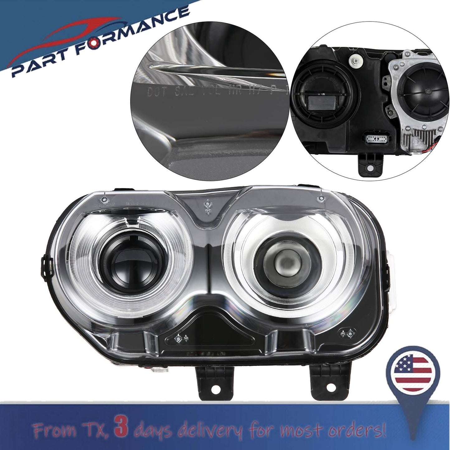 Applicable to 2015-2023 for Dodge for Challenger HID Headlights Assy with LED DRL, Left Driver's Side LH