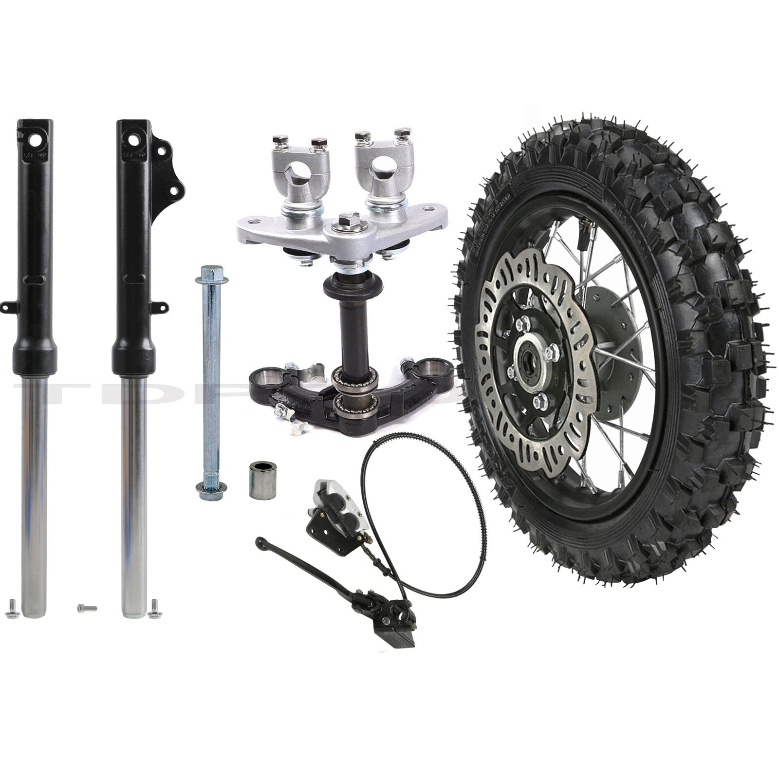 10-inch wheels, 2.50-10 disc brake kit + front fork for Honda CRF50 XR50 and for Yamaha TTR50.