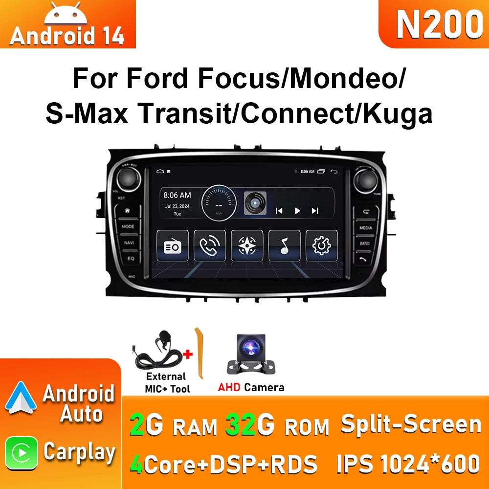 for Ford Focus Mondeo S-MAX Galaxy II Kuga Carplay Car Radio GPS Stereo Player