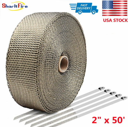 2-inch x 50-foot titanium tubing packaged with exhaust turbo heat manifold connector + stainless steel tie-in