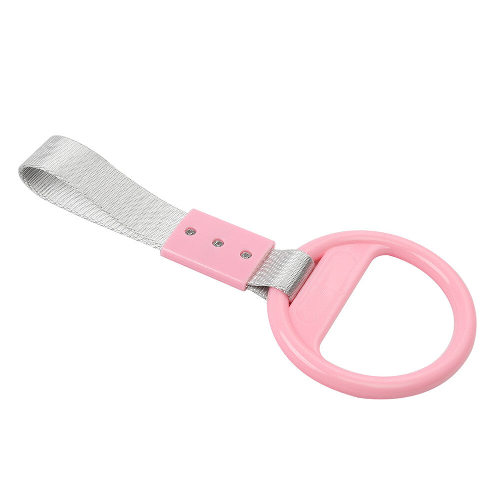 1Pc Car Pink Round Ring Train Bus Handle Hand Strap Drift Charm Tools White Belt