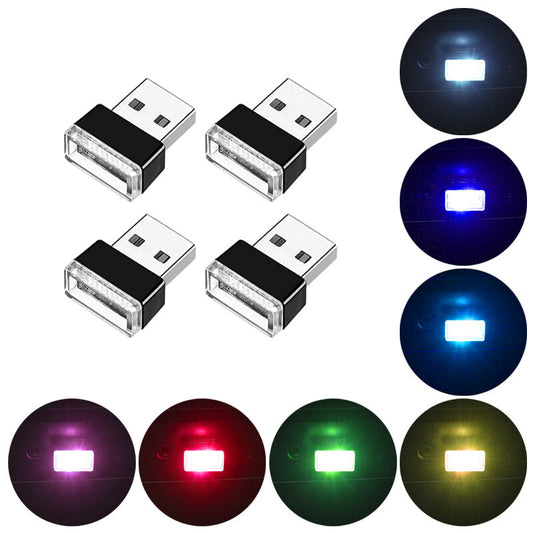 4Pcs USB LED Car Interior Light Neon Atmosphere Ambient Lamp Bulb Accessories