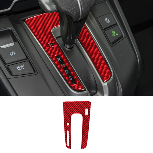 Red Carbon Fiber Interior Gear Shifter Panel Cover Trim for Honda CR-V 2017-2021