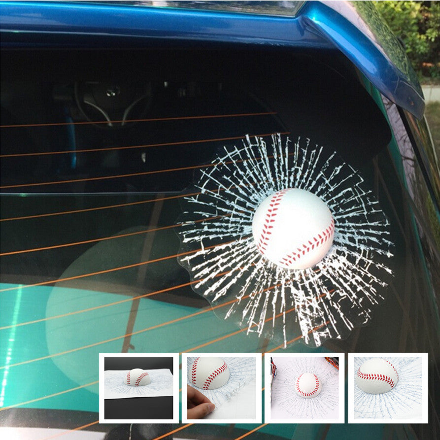 1Pc Car Window Self Adhesive Ball Hit Simulation 3D White Baseball Sticker Decal