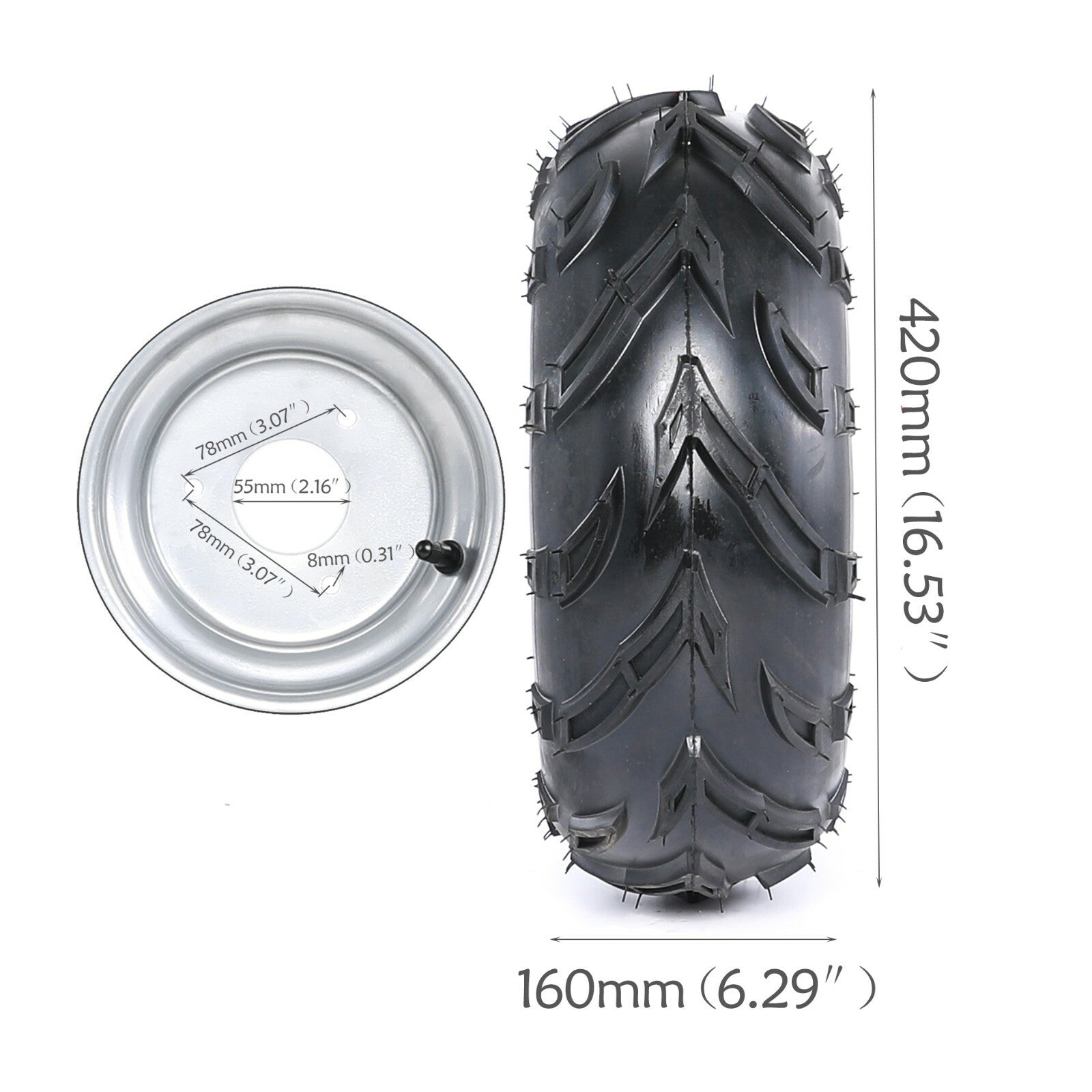 Pair 16x8-7 Tyre Rim 3 Stud Rear Wheel Hubs fo ATV for Mini Bike Mower Go Kart Buggy