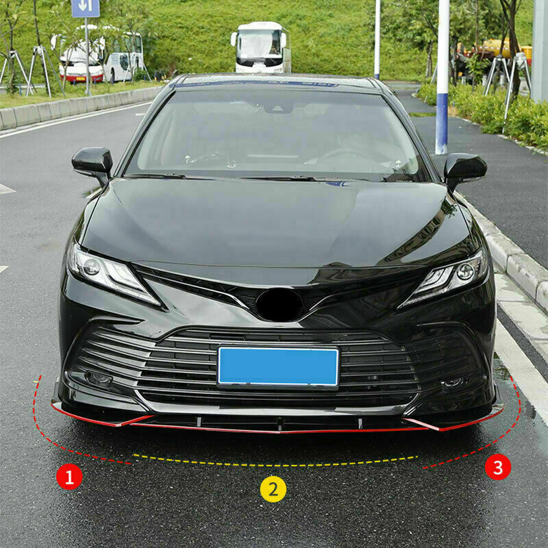 for Toyota for Camry 2021-2023 Glossy Black W/Red Front Bumper Body Kit Spoiler Lip
