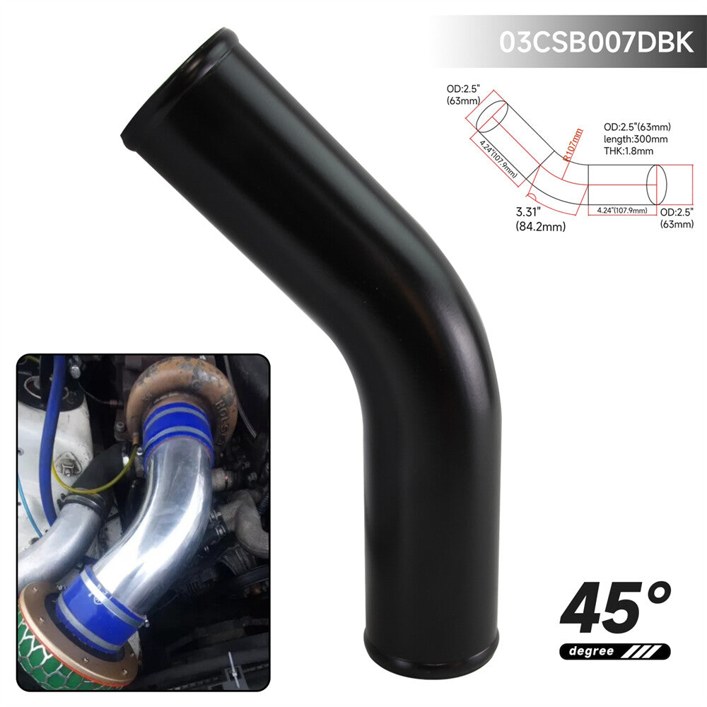 45 Degree 63mm 2.5 inch Aluminum Intercooler Intake Pipe Piping Tube Hose Black