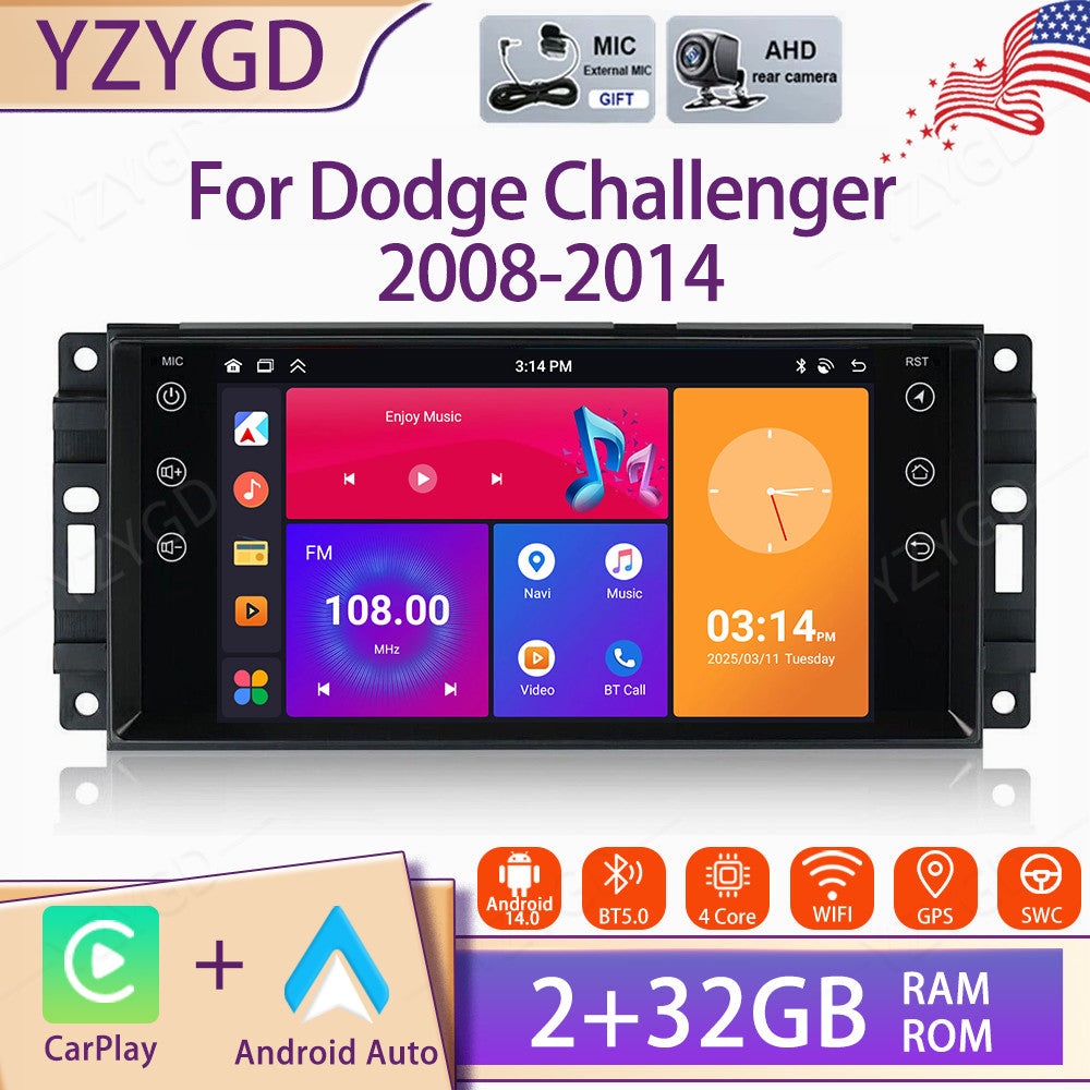for Dodge for Challenger 2008-2014 Android 14 7 CarPlay Car Radio GPS Navi Screen