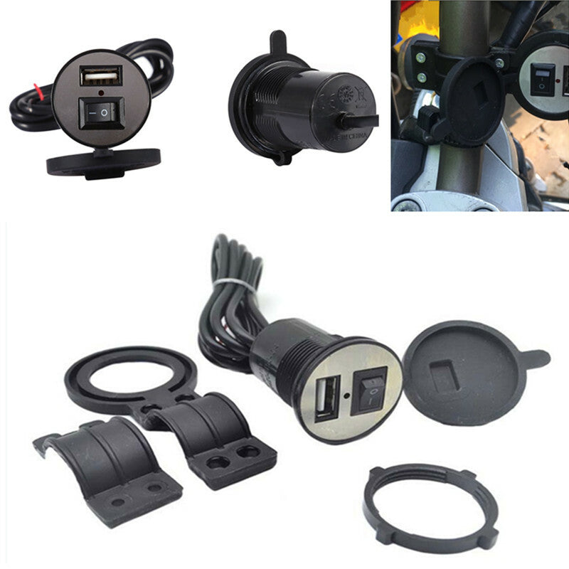 Universal Motorcycle Bike ATV Button Cell Phone GPS Mount Holder USB Charger Kit
