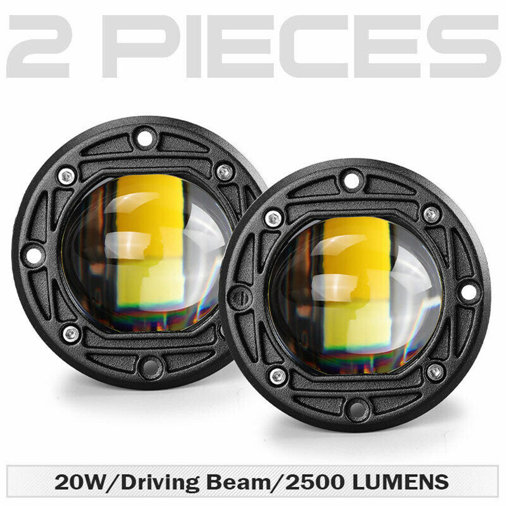 2X 3in LED Flush Mount Spot Flood Light Driving Off Road Waterproof Work Light