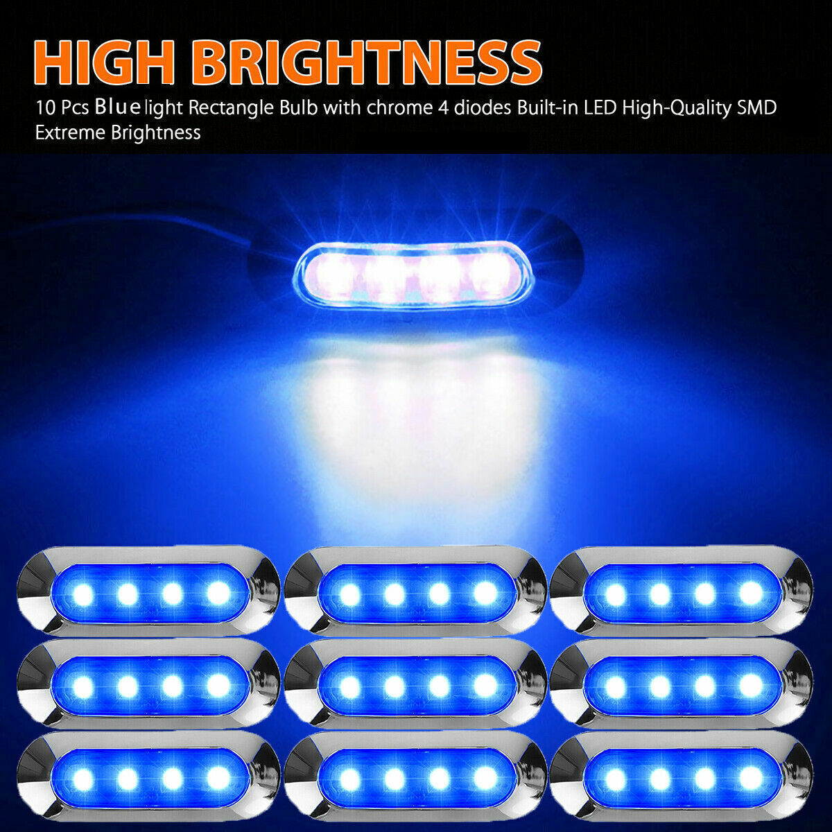 Clearance 12V 24V LAMP 10X Blue led marker Chrome light side LORRY Truck trailer
