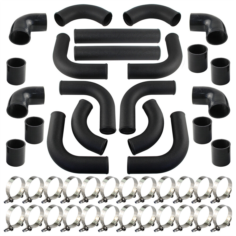 12PCS 2.5 63mm Universal Turbo Intercooler Pipe Piping+Silicone Hose Clamp Kit