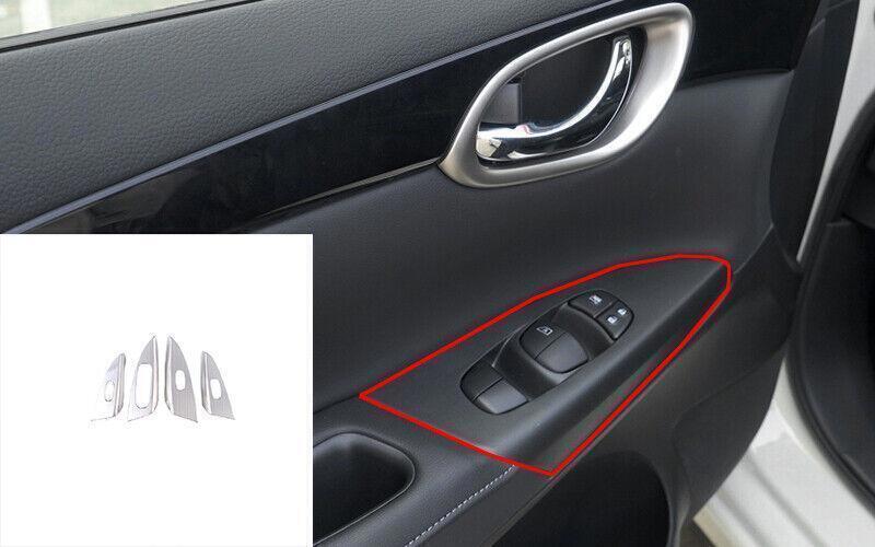 for Nissan Sentra 13-2019 Steel Silver Window Lift Panel Switch Cover Trim 4PCS