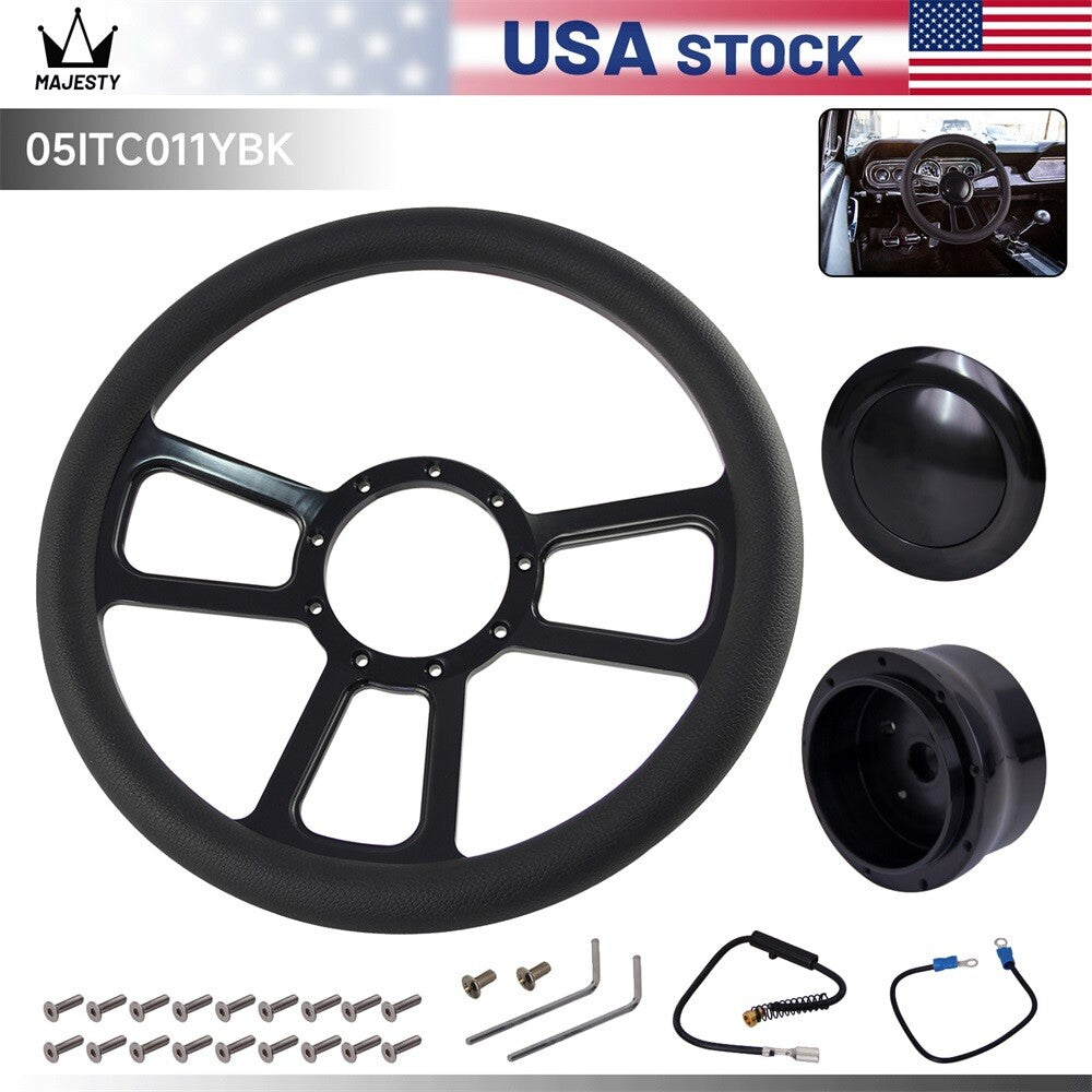 14 9-Bolt Chrome W/Half Wrap PVC Steering Wheel + Adapter for Chevy GM for Buick BK