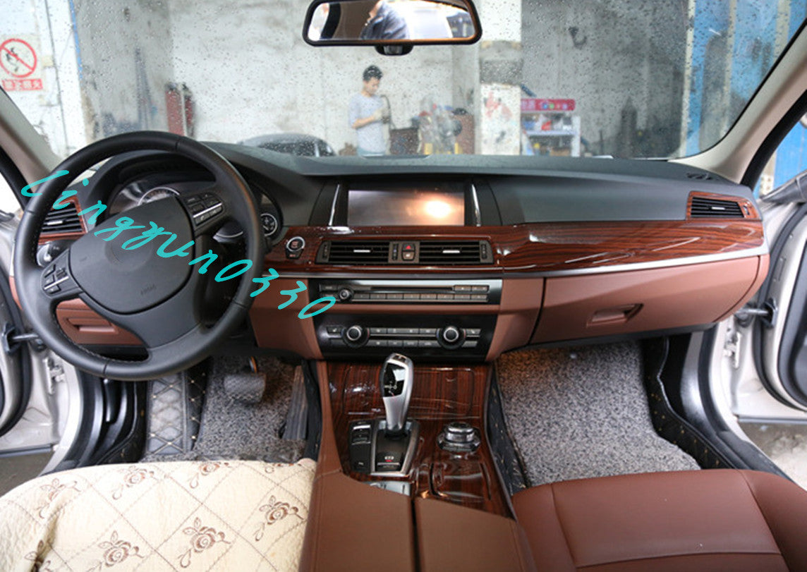 for BMW 5 Series 2011-2016 Red Wood Grain Interior Molding Kit Cover Trim 17PCS