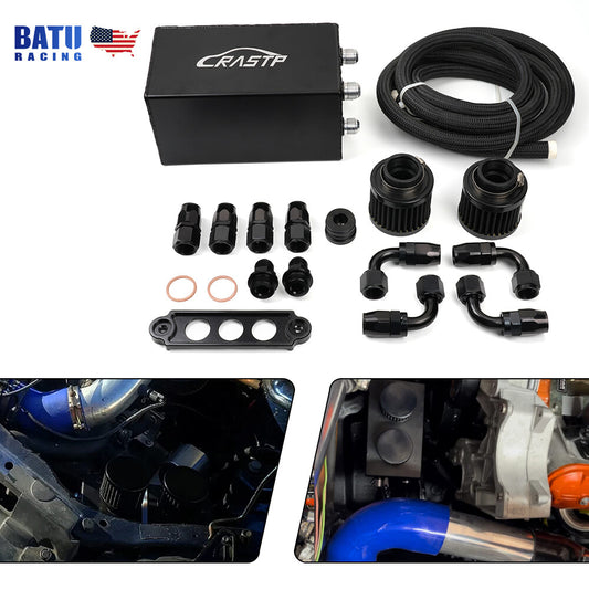 2L 10AN Oil Catch Can Reservoir Tank Breather Filter Baffled+10AN Fuel Line Kit