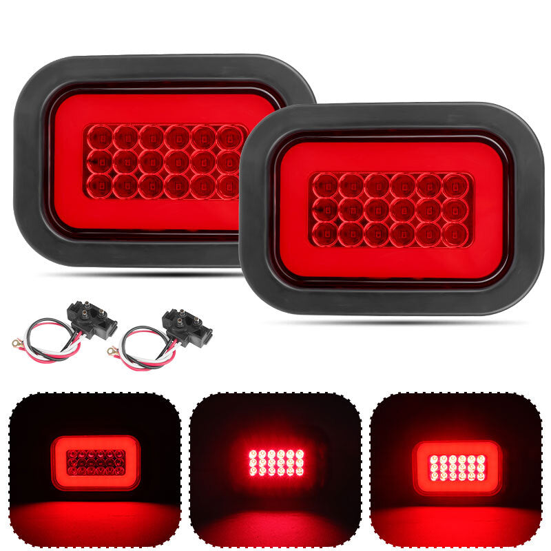 2x 30-LED Red Rectangular Tail Lights With Pigtails Universal 12V Trailer Truck