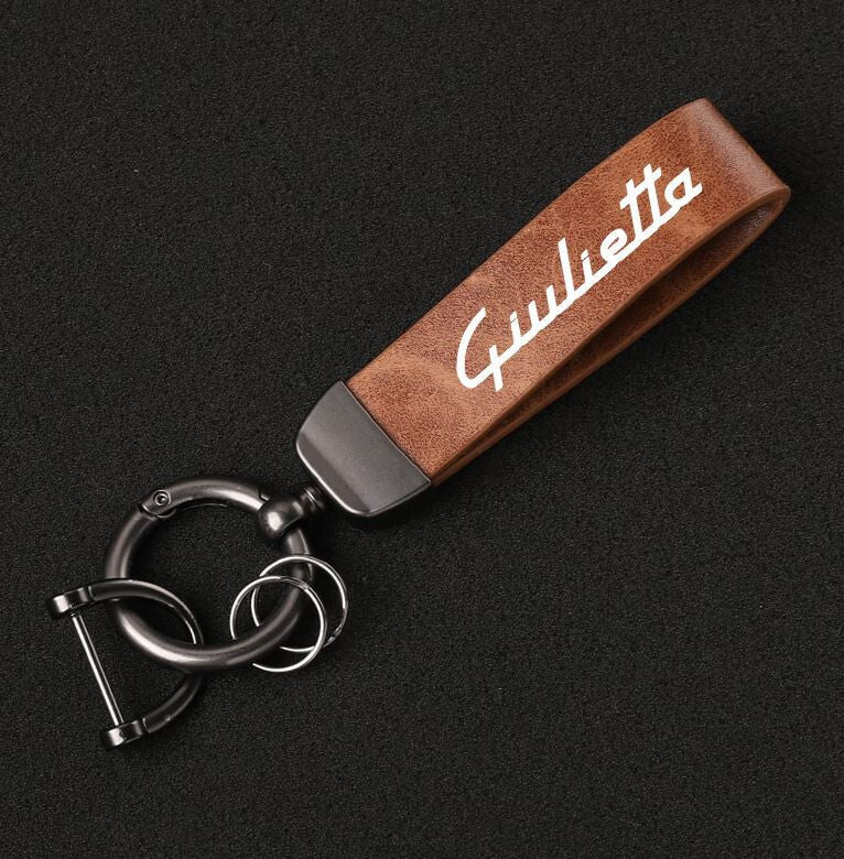 Black leather horseshoe buckle for Alfa Romeo Giulietta car keychains