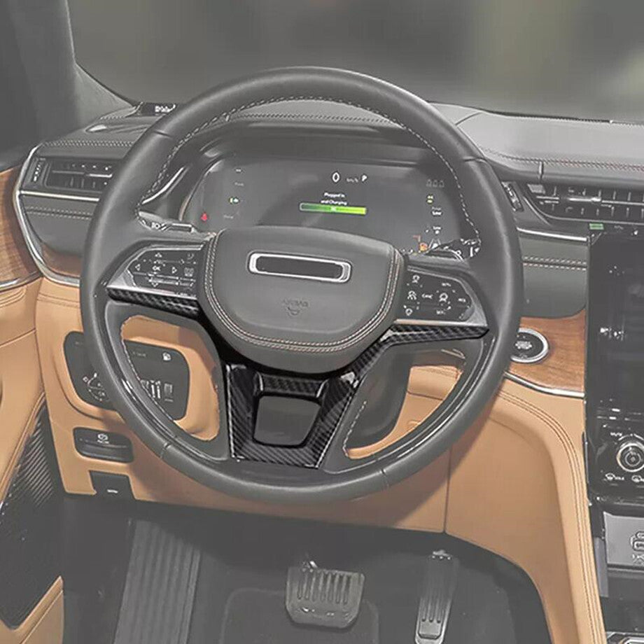 Carbon fiber car steering wheel cover trim for Jeep Grand Cherokee 22-2024 - Accessories