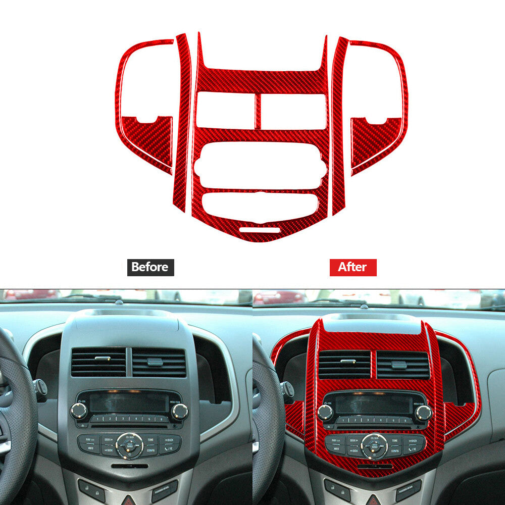 8Pcs Red Carbon Fiber Center Console Panel Cover Trim for Chevrolet Sonic 12-16