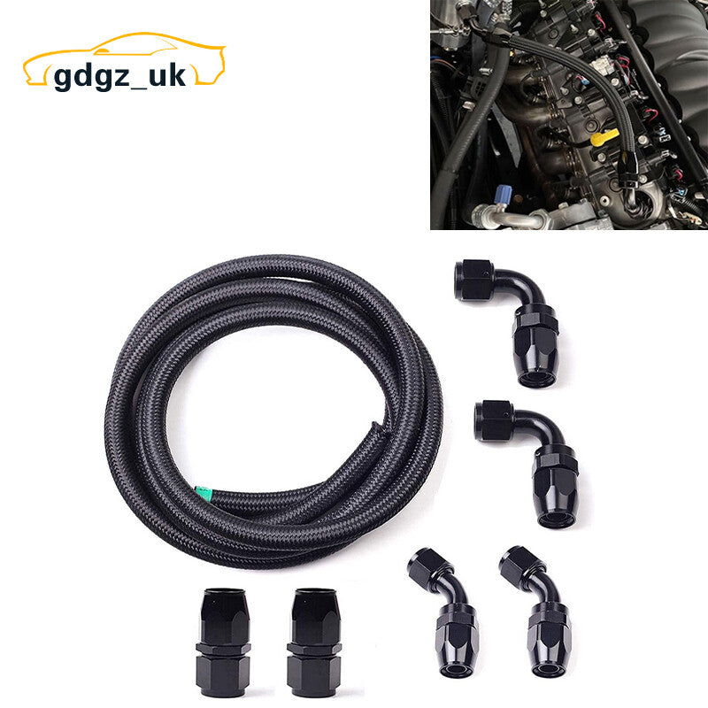 AN8 Stainless Nylon Braided Oil Gas Fuel Hose Line 10FT Hose Fitting Adapter Kit