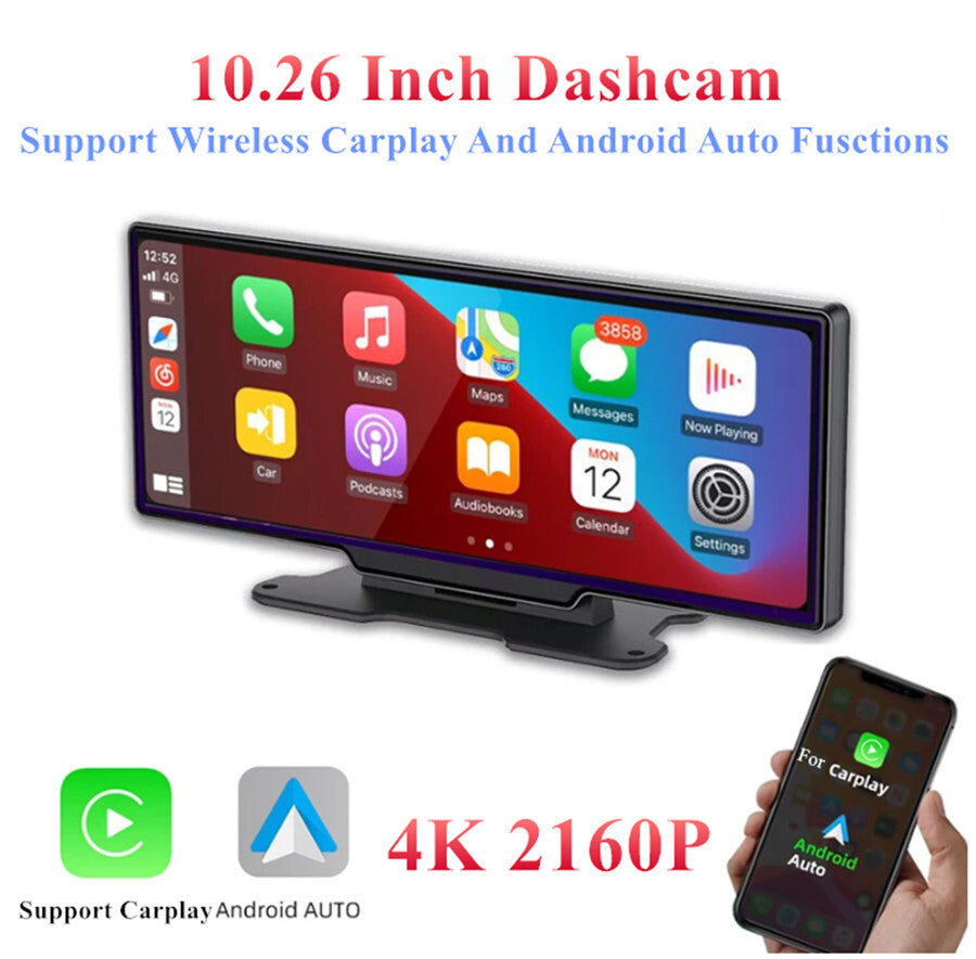 Dash Cam Car 4K 2160P Carplay Android Auto WIFI Recorder Touch Screen G-Sensor