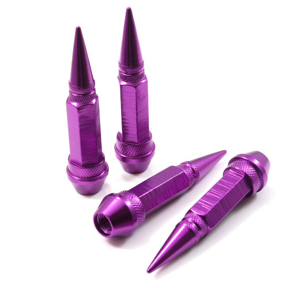 4 Purple Aluminum Metal Long Spike Wheel/Tire Valve Stem Car-Truck Air Caps