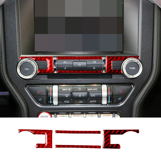 Red Carbon Fiber Interior Center Console CD Panel Cover for Ford for Mustang 2015-22