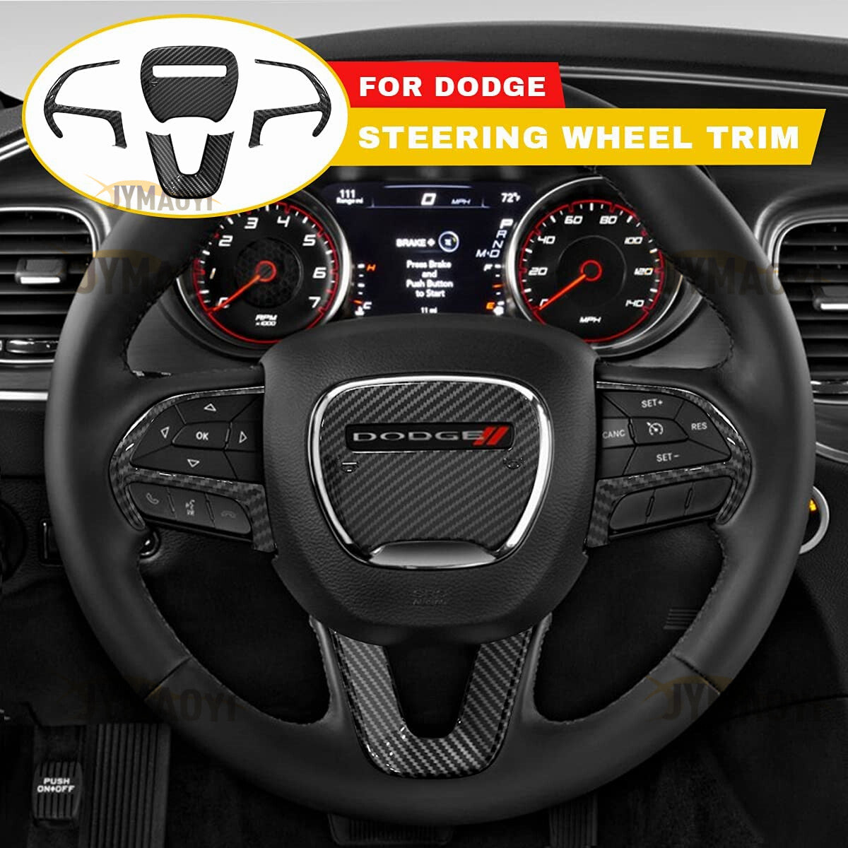 4PCS For 2015-2020 for Dodge Charger Carbon Fiber Steering Wheel Cover Trim Stickers