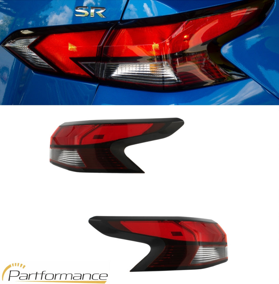 A pair of taillights suitable for Nissan Versa Sedan body panels (sizes 20-24).